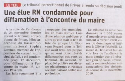 Condamnation d&rsquo;une élue locale pour diffamation publique