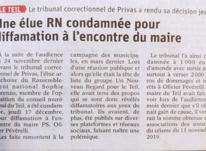 Condamnation d&rsquo;une élue locale pour diffamation publique